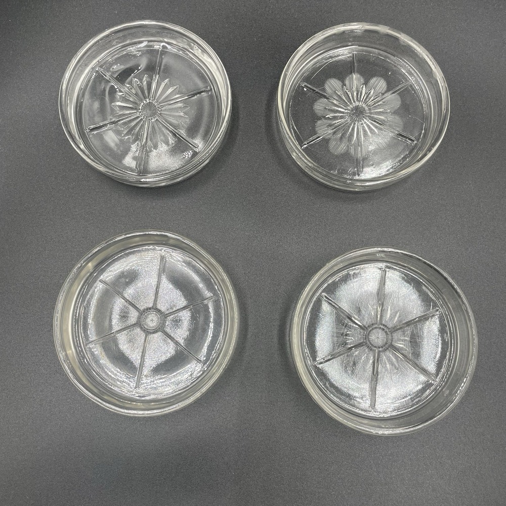 VTG Clear Federal Glass Starburst/ Daisy Coasters‎ for Glasses- Lot of 4 Mixed